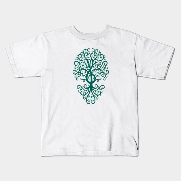 Teal Blue Musical Treble Clef Tree Kids T-Shirt by jeffbartels